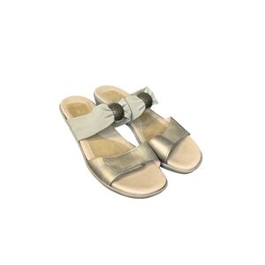 Naot Pinotage Gold Metal/Khaki Leather Slides‎ Sandals Comfort Casual Shoes 8
